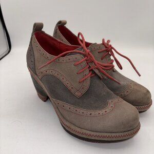 JAMBU Seattle Lace-Up Wing Tipped Heeled Oxford, Dark Charcoal/Red Accents, 6M